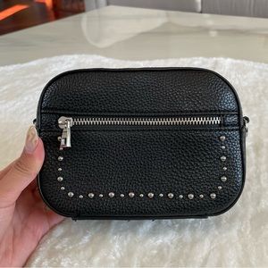 Black crossbody with silver hardware